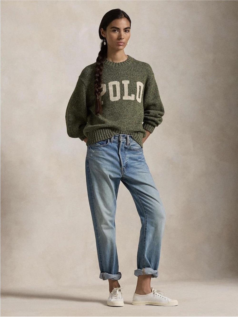 Polo Ralph Lauren Logo Green Knit Oversized Sweater NWT Size Small